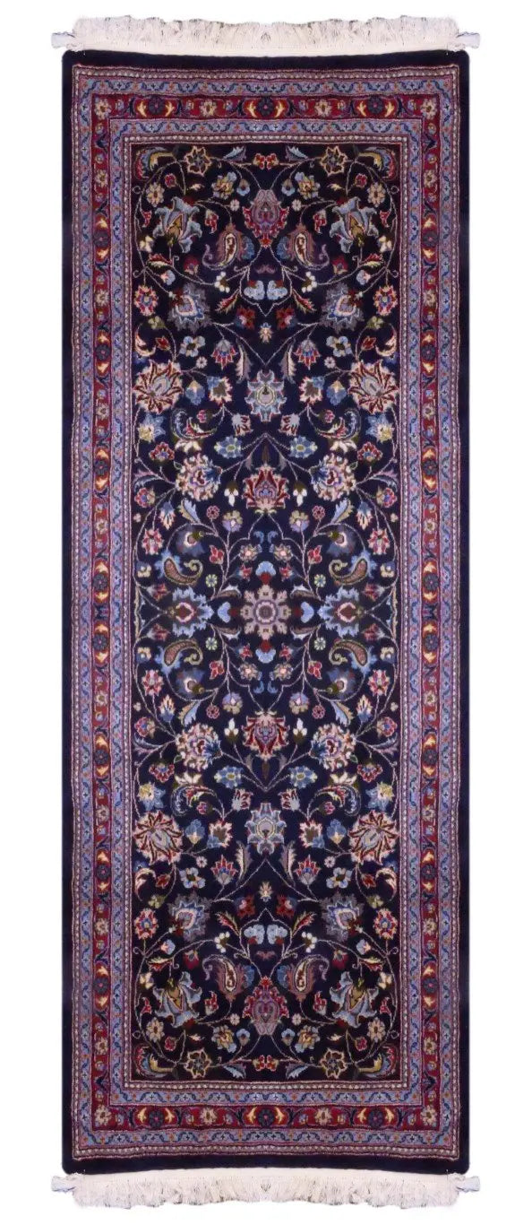 Iranian Kashan Hand-Knotted Rug Made With Natural Wool & Cotton Color Red 7'2" X 2'9" Pan0
